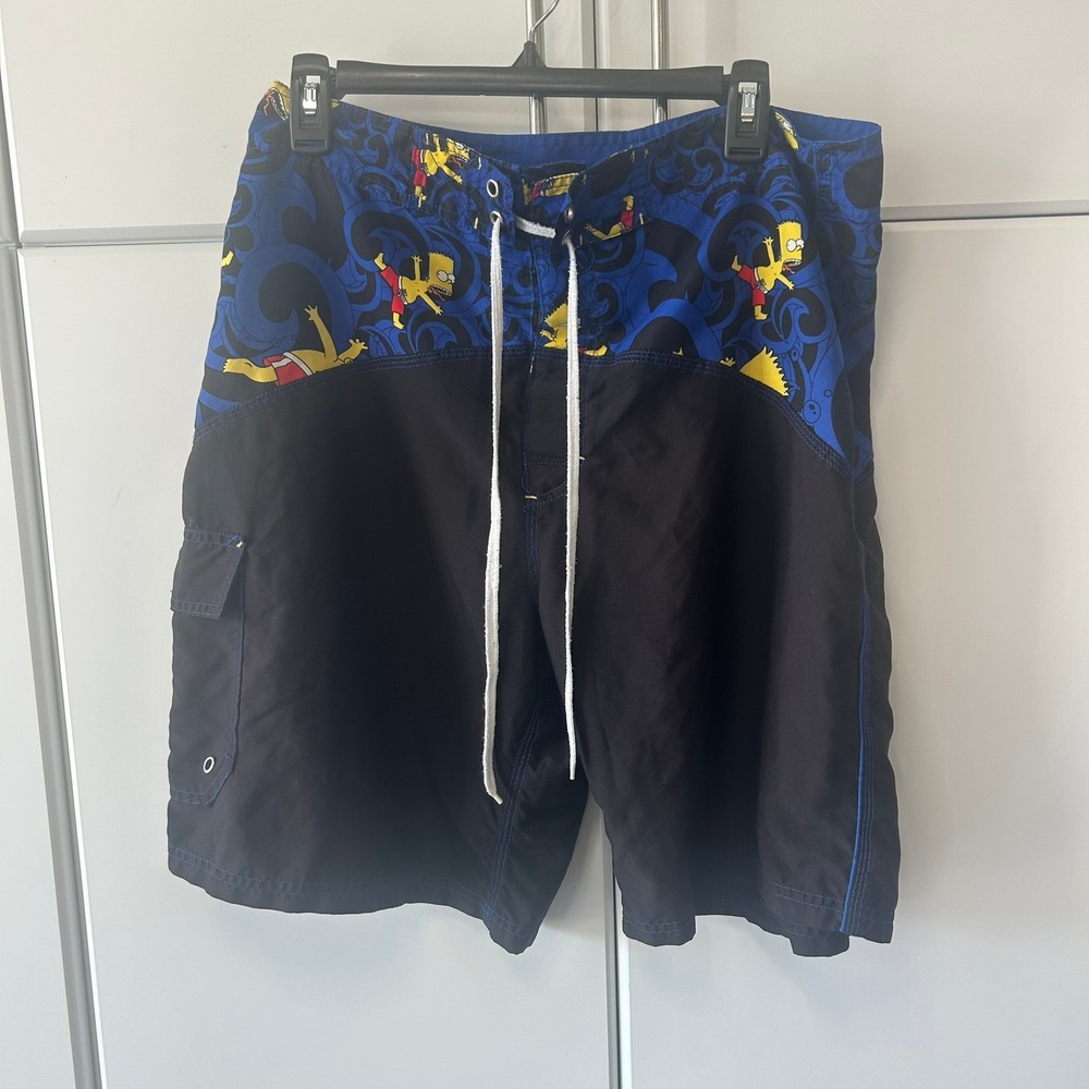 Vintage 2004 The Simpsons‎ Bart Simpson Board Shorts Blue Black Mens 36 37 Swim